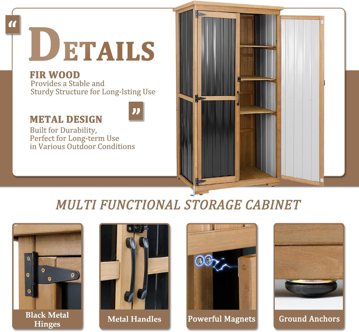 Outdoor Storage Cabinet Waterproof with Shelves, Outside Cabinets Weatherproof, Patio Backyard Pool Garden Garage Storage Cabinet Storage Shed Tool Organizer