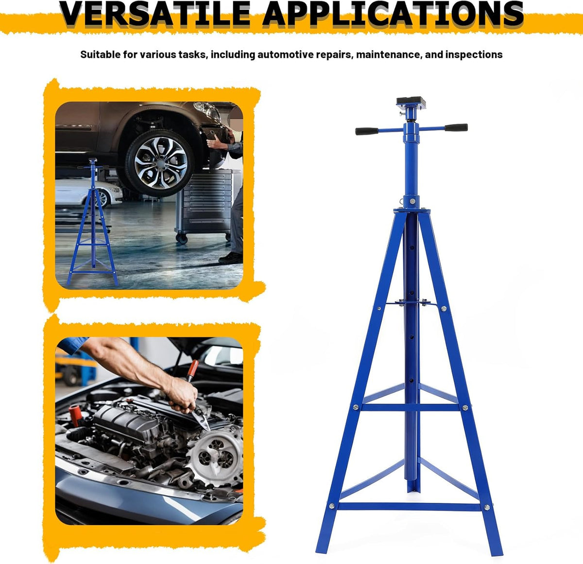 KUAFU Adjustable Under Hoist Tripod Stand, 4500 LBS Load Capacity, 2 Ton High Lift Jack Stand Reach Under Hoist Stand for Repair Shops, Garages and DIY, 55.63"-62.25" Steel Powder Coated Blue
