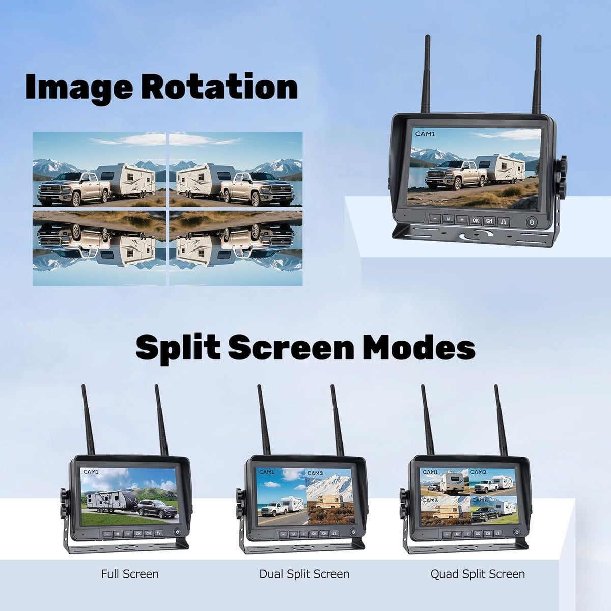 7" 3-Magnetic Wireless RV Backup Camera, HD1080P DVR Monitor, IP69 Waterproof & IR Night Vision 3x9600mAh Rechargeable Cameras, 2 Side Cameras & 1 Rear Camera for Trailer Truck Camper-WS703