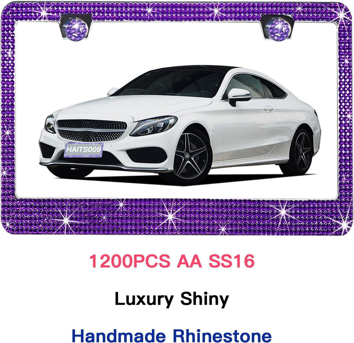 2 Pack License Plate Frames for Women, Sparkly Rhinestone Diamond Car Accessories with Glitter Crystal Caps (Violet(2PCS))