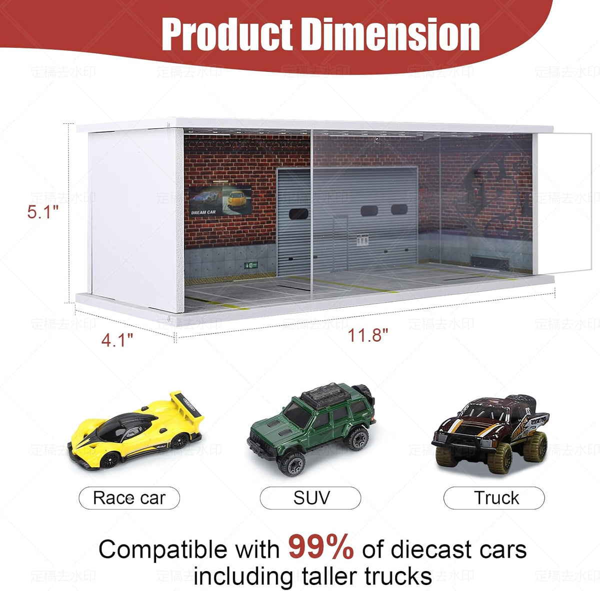 Display Case for Hot Wheels: Stackable Parking Garage for 1/64 Scale Matchbox Toy Car, Foamboard Storage for Monster Trucks with LED Light and Acrylic Cover, Supply Store