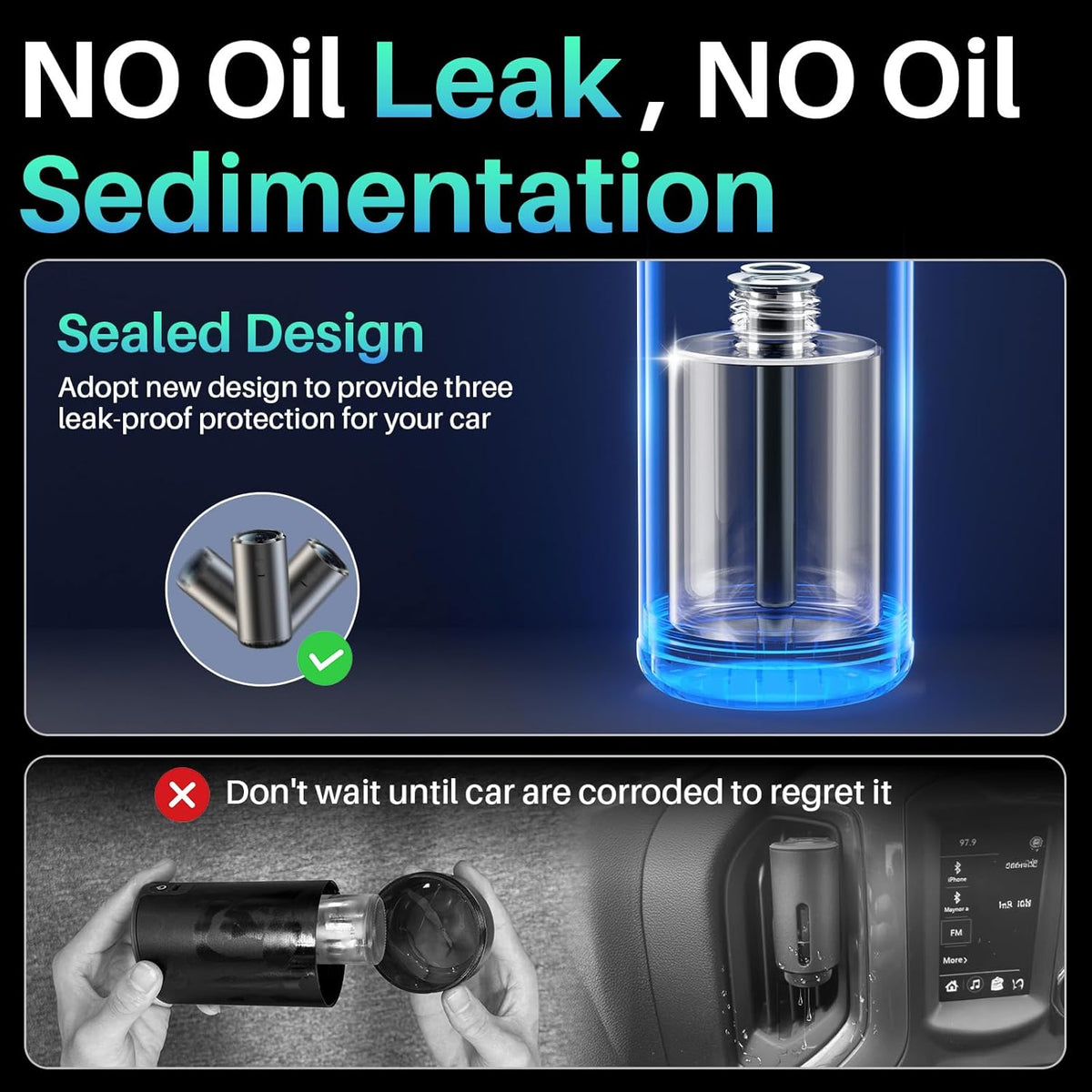 Smart Car Air Freshener Diffuser, Car Diffuser Air Fresheners Long Lasting with 100ml Capacity Essential Oil Last 6 Months, RGB Music Syncing Light, Auto On/Off, 5 Adjustable Car freshener, Ocean