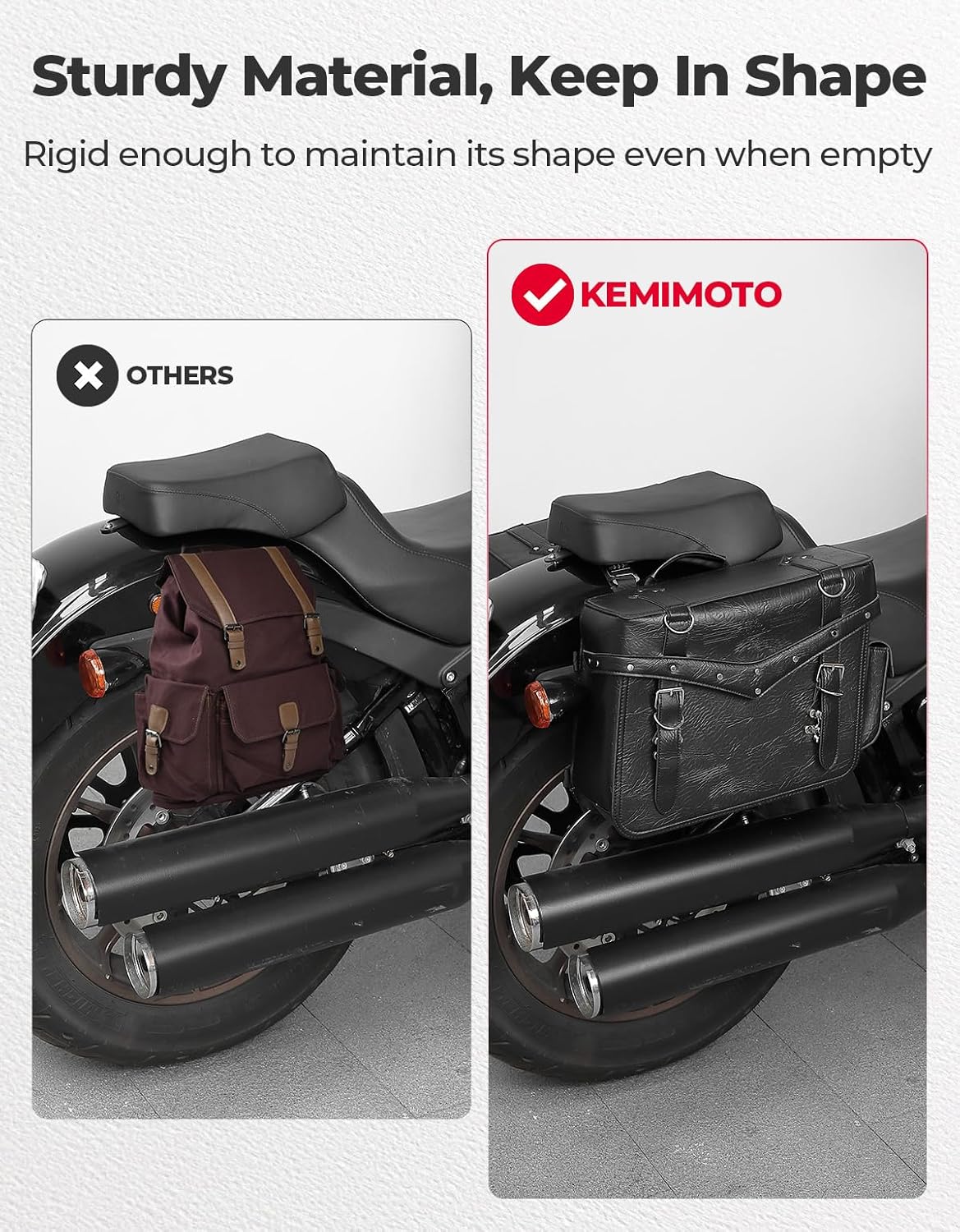 KEMIMOTO Motorcycle Saddlebags Heavy Duty 30L PU Leather Luggage Throw Over Saddle Bags Large Capacity Compatible with Sportster Softail Dyna Road King V-star Shadow