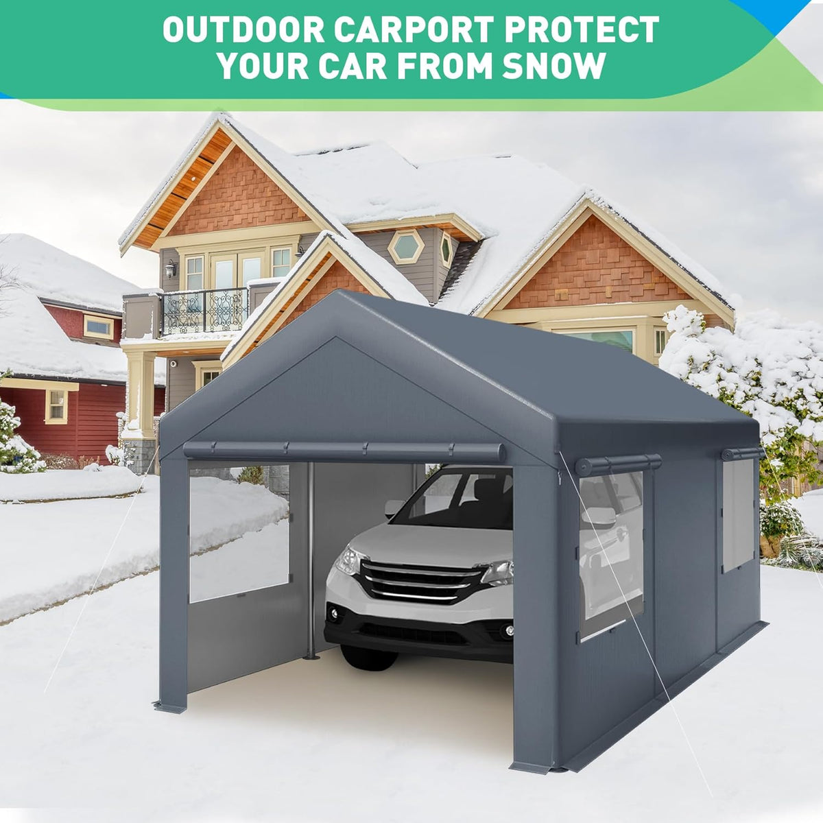 10X20 Ft Heavy Duty Carport Canopy, Portable Garage, Car Tents, Easy to Assemble, Reinforced Structure, with Hanging Edge, Applicable to Car, Bike, Boat, Party (Gray)