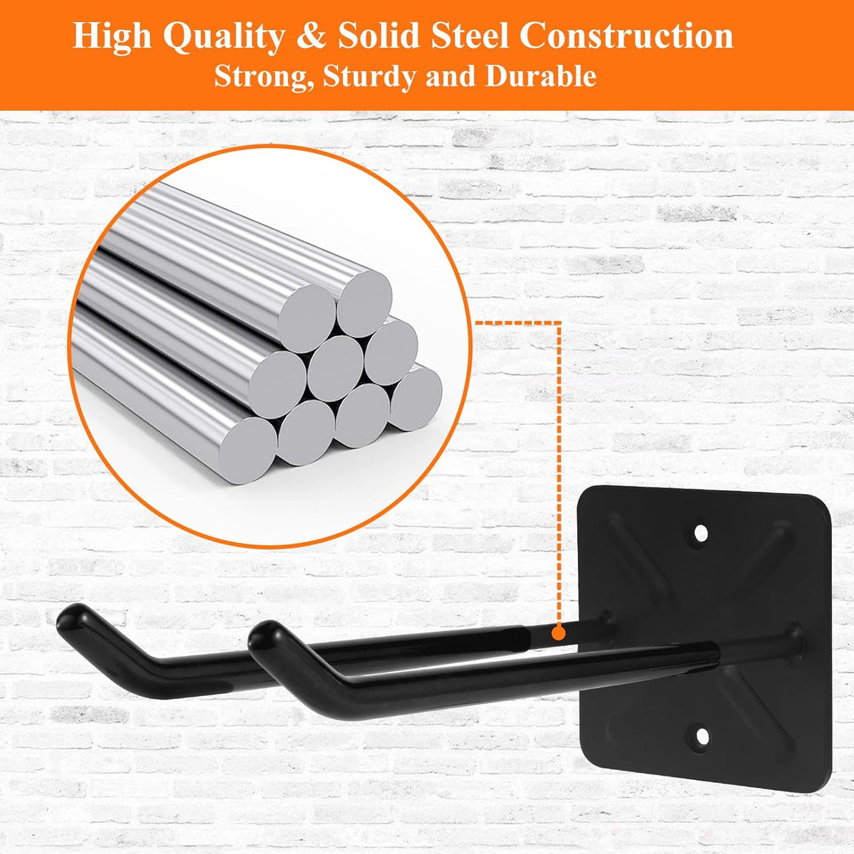 Steel Garage Storage Hooks Wall Tool Organizer, 12.4 Inch Garage Hook Heavy Duty Utility Storage Hangers Black for Ladders, Chairs, Garden Tools, Set of 4