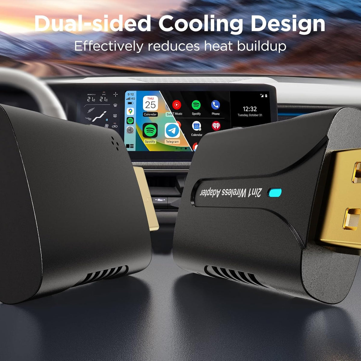 2in1 CarPlay Android Auto Wireless Adapter, Mini Car Play Cars Stick, Fast Auto Connection for OEM Wired Car Play Model 2017 Above, for iPhone iOS 12 /Android 11 Above,Black