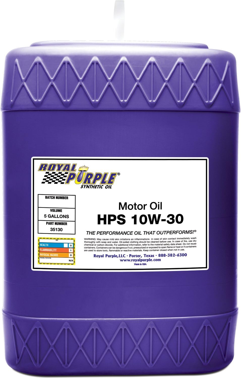Royal Purple 35130 HPS 10W-30 High Performance Street Synthetic Motor Oil with Synerlec - 5 Gallon