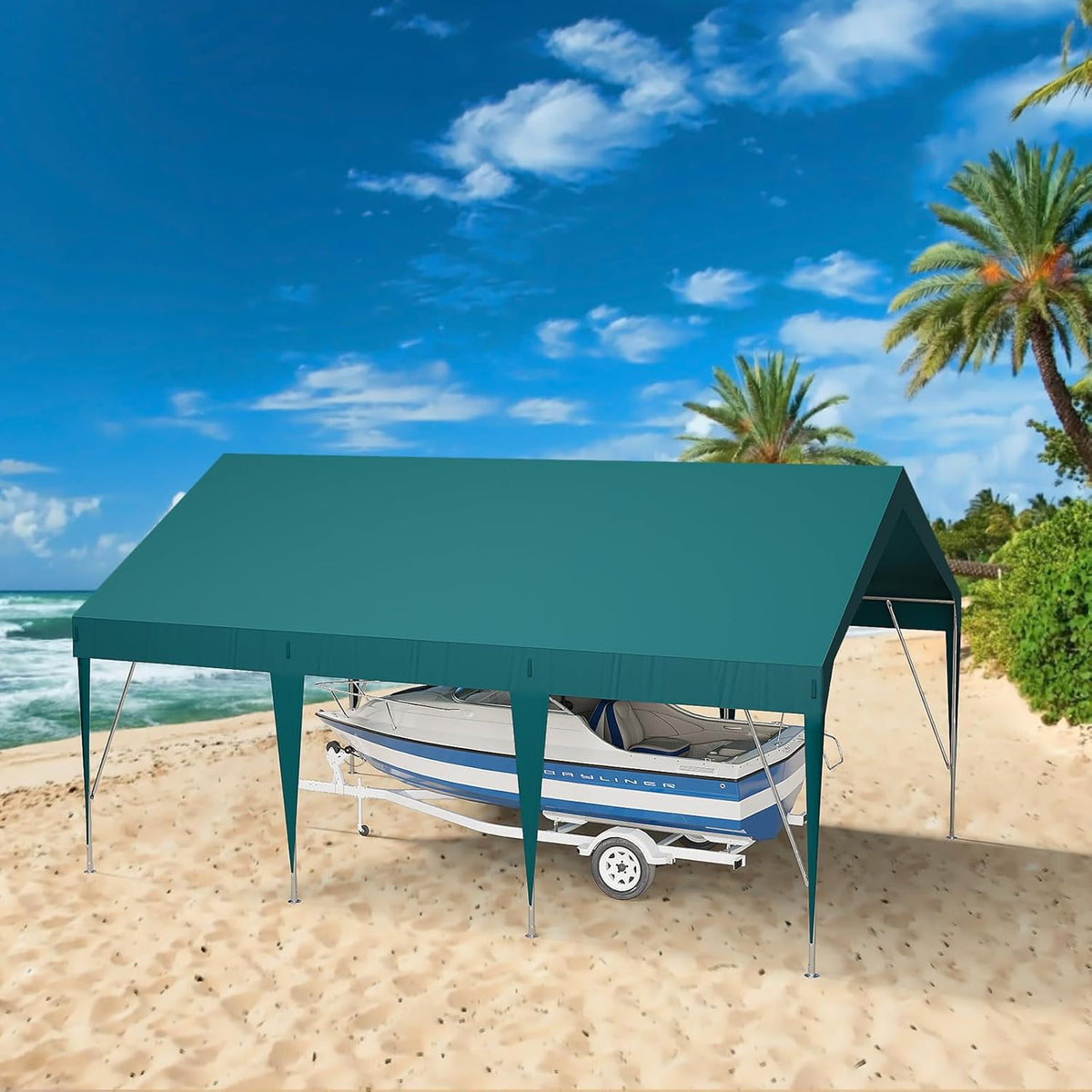 12x20ft Heavy Duty Carport Outdoor Car Canopy UV Resistant Waterproof Party Tent All-Season Portable Garage Gazebo Shelter for Car, Storage Shed (Dark Green)