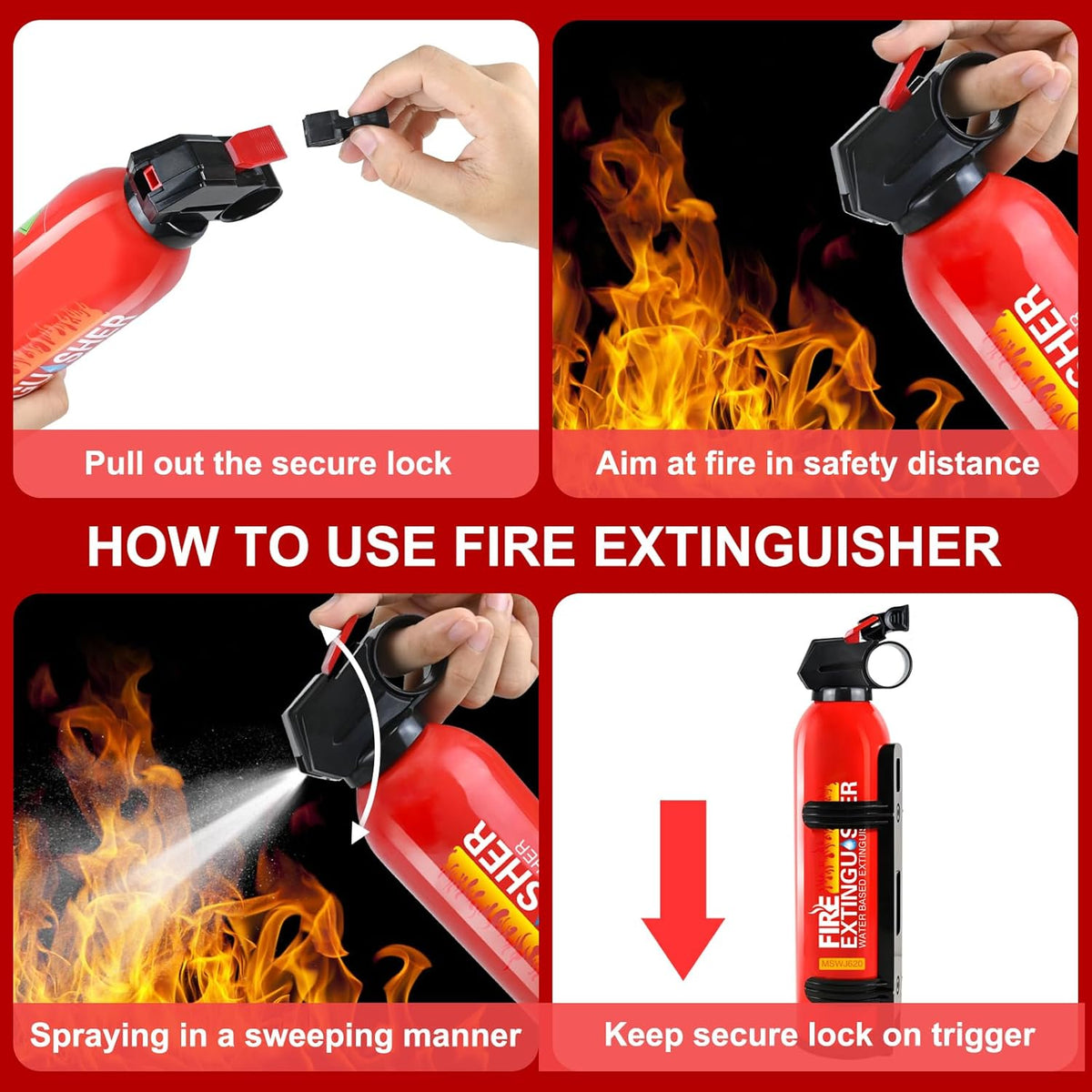 4 Pack Fire Extinguisher for Home with Mount - Upgraded 8-in-1 Portable Fire Extinguisher for Car Vehicle Boat House Kitchen, Water-Based Fire Extinguisher for A, B, C, K Fires