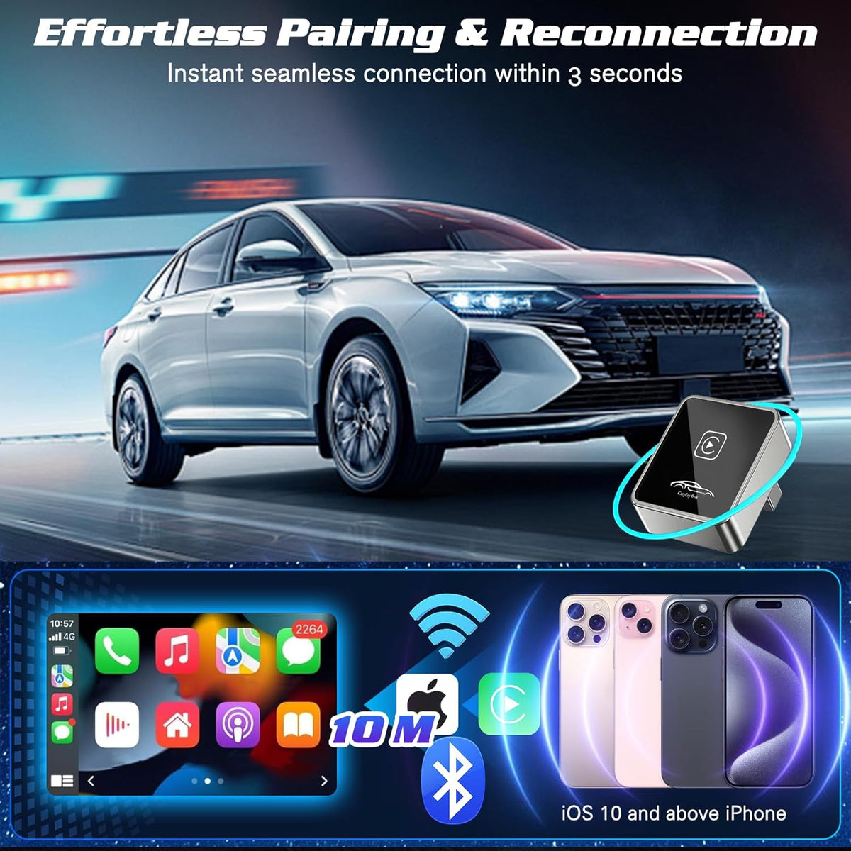 Mini Wireless Carplay Adapter for iPhone, 2025 Stable Universal carplay Adapter, Fast Convert Factory Wired to Wireless CarPlay Dongle Cars for Apple for iOS