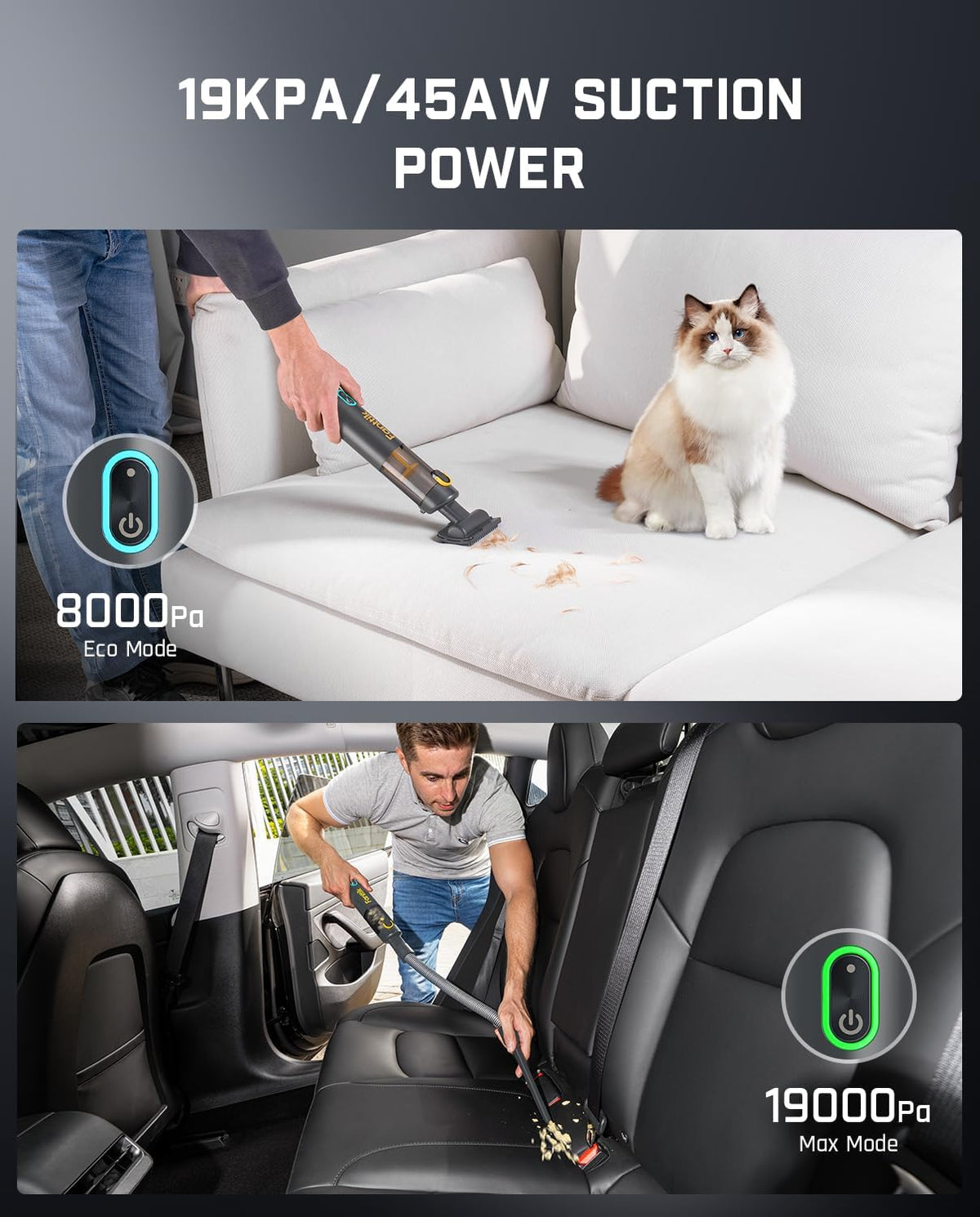 Fanttik Slim V8 APEX Car Vacuum, 4-in-1 Portable Mini Cordless Vacuum with 19000pa Suction Power, Type-C Charge, 2 Suction Modes, Handheld Vacuum for Car, Office Desk, Keyboards (Gray)