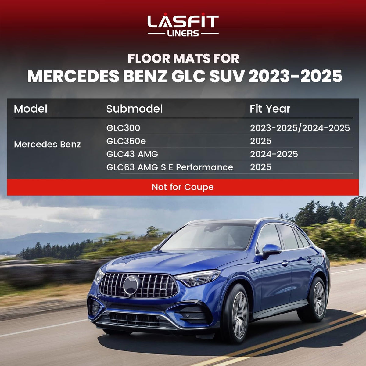 LASFIT Floor Mats & Cargo Mat for Mercedes Benz GLC 2025 2024 2023 (Not for Coupe), GLC300 / GLC300e / GLC43 AMG, All Weather TPE Car Mats for GLC 2023-2025, 1st & 2nd Row & Trunk Liner Set, Black
