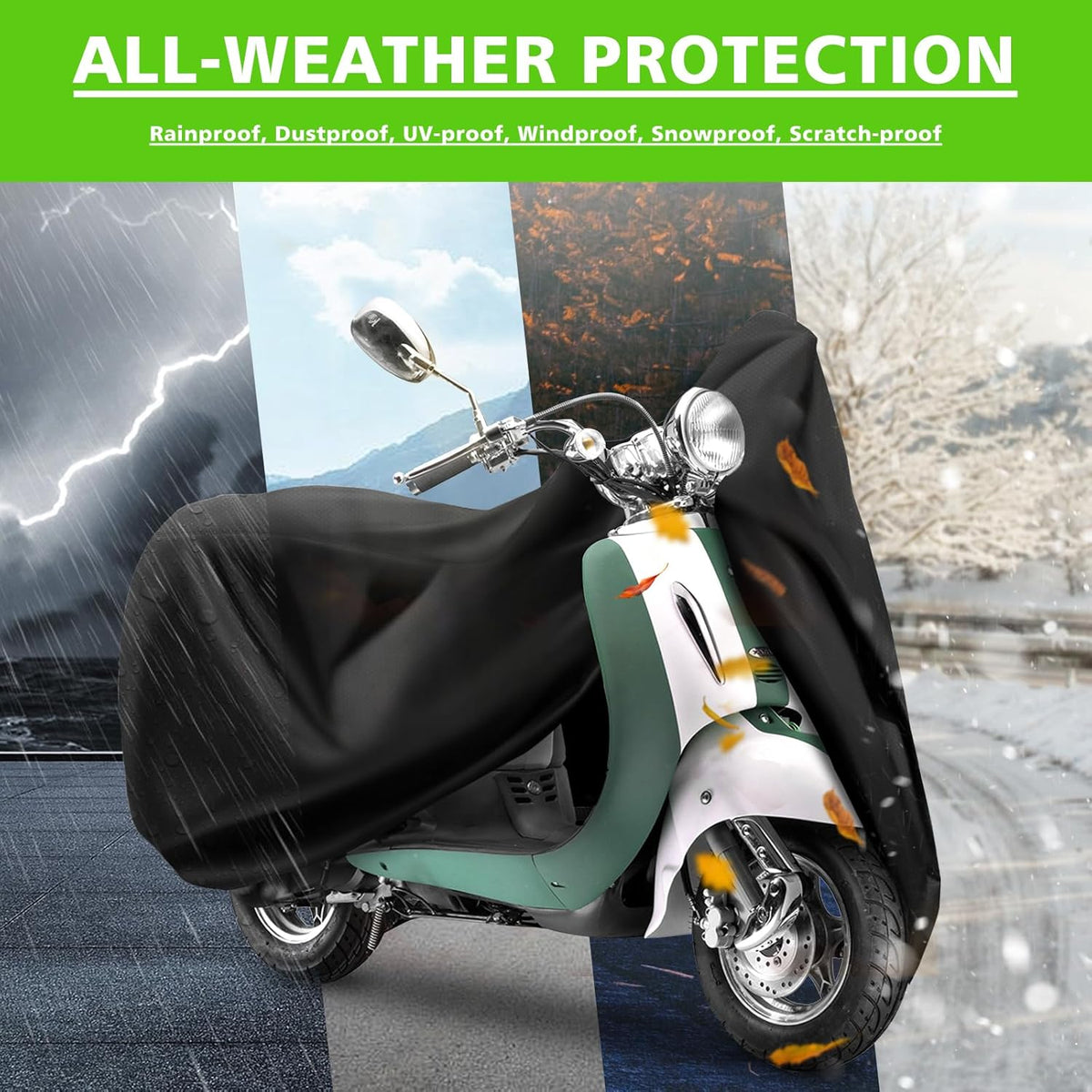 COVERVIN Scooter Waterproof Cover Outdoor, Moped Cover & Vespa Cover All Weather Rain & UV Protection, 60″ Long (XS)