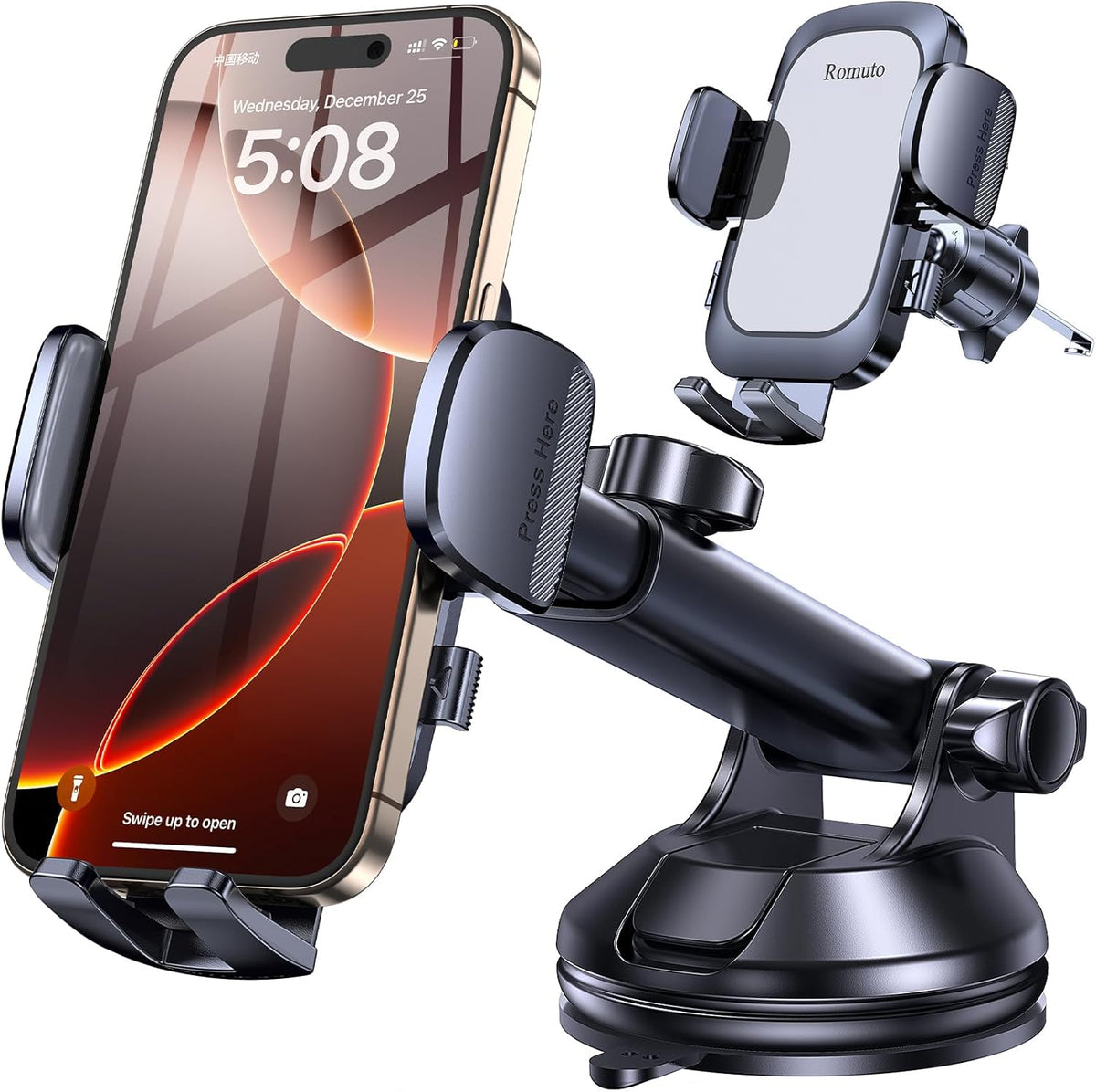 Phone Holders for Your Car【Upgraded Strongest Suction】 Car Phone Holder Mount Dash【360° Adjustable】 Suction Cup Phone Mount for Truck Stand Cell Phone Holder for Car Mount (Silicone Rubber)