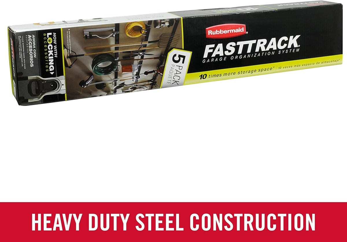 Rubbermaid FastTrack Garage Storage Utility Hooks 5 Piece Black All in One Rail Hook Kit and Tool Organizer Heavy Duty for Home/Garage/Shed/Garden