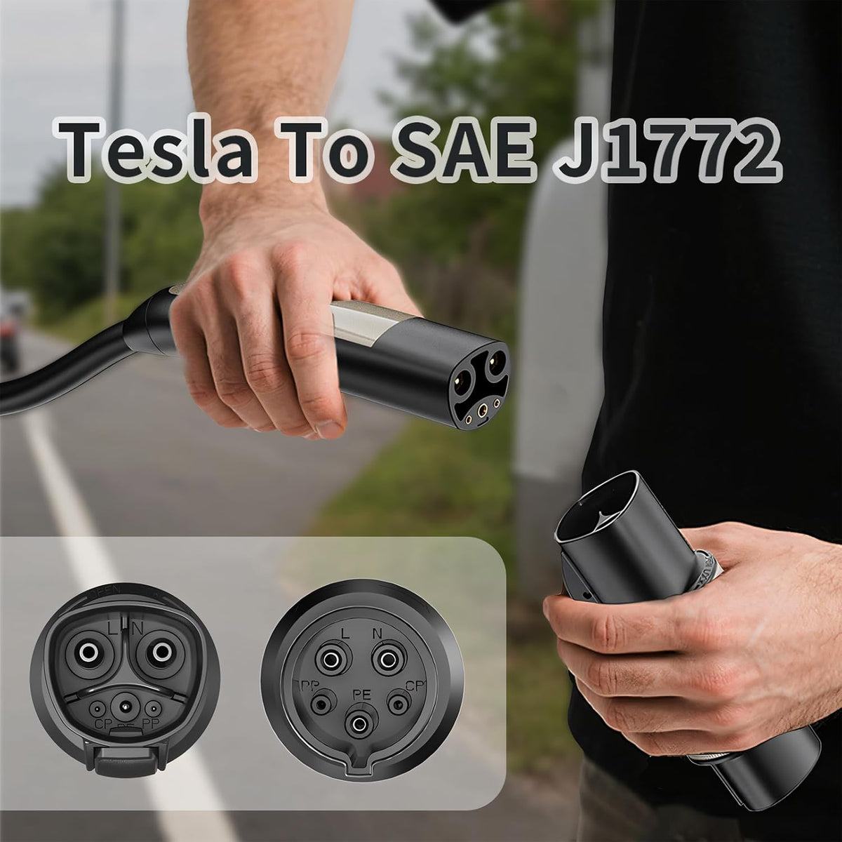Tesla to J1772 Charger Adapter, 32 Amp / 220V, Compatible with Tesla Connector, NACS Converter for J1772 Electric Vehicles Charging