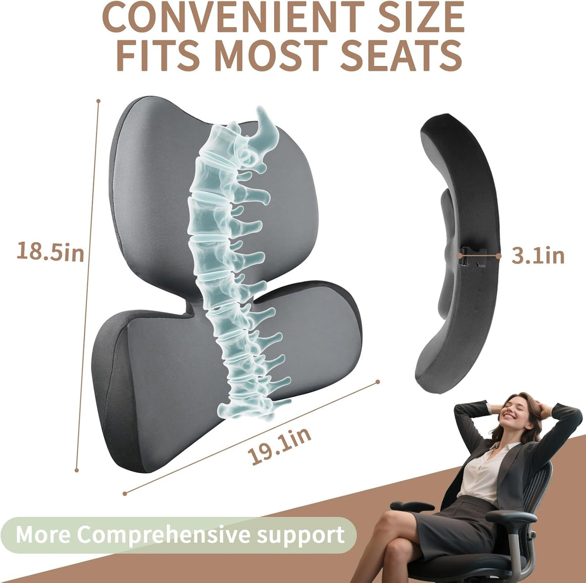 Lumbar Pillow,Ergonomic Lumbar Support Pillow for Upper & Lower Back Support Back Pain Pain Relief,Promotes Posture,Fully Support Entire Back Cushion,for Office Chair,Car,Gaming Desk Chair