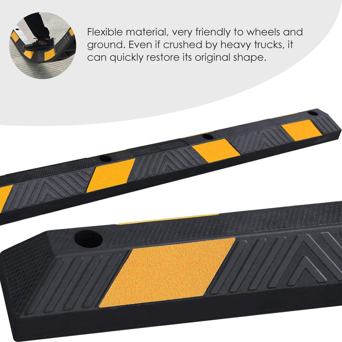 72" in 6' Ft Heavy-duty Rubber Parking Curb, Installation Kits Included, Parking Garage Floor Stopper, Wheel Stopper for Vehicles Truck Driveway Protect Cars Vans Trucks Pumpers (72" - 2Pack)