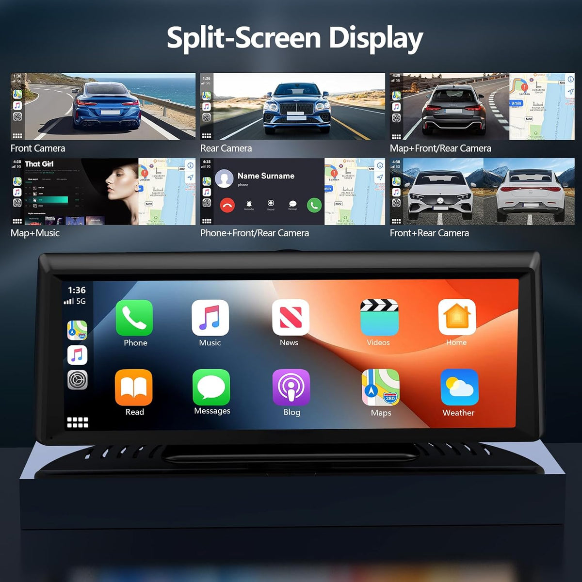 Wireless Carplay Screen for Car 2K Dash Cam, 8.1" HD Portable Car Stereo with Carplay & Android Auto, 1080P Backup Camera, Mirror Link/Bluetooth/GPS Navigation/Satellite Radio for All Vehicles