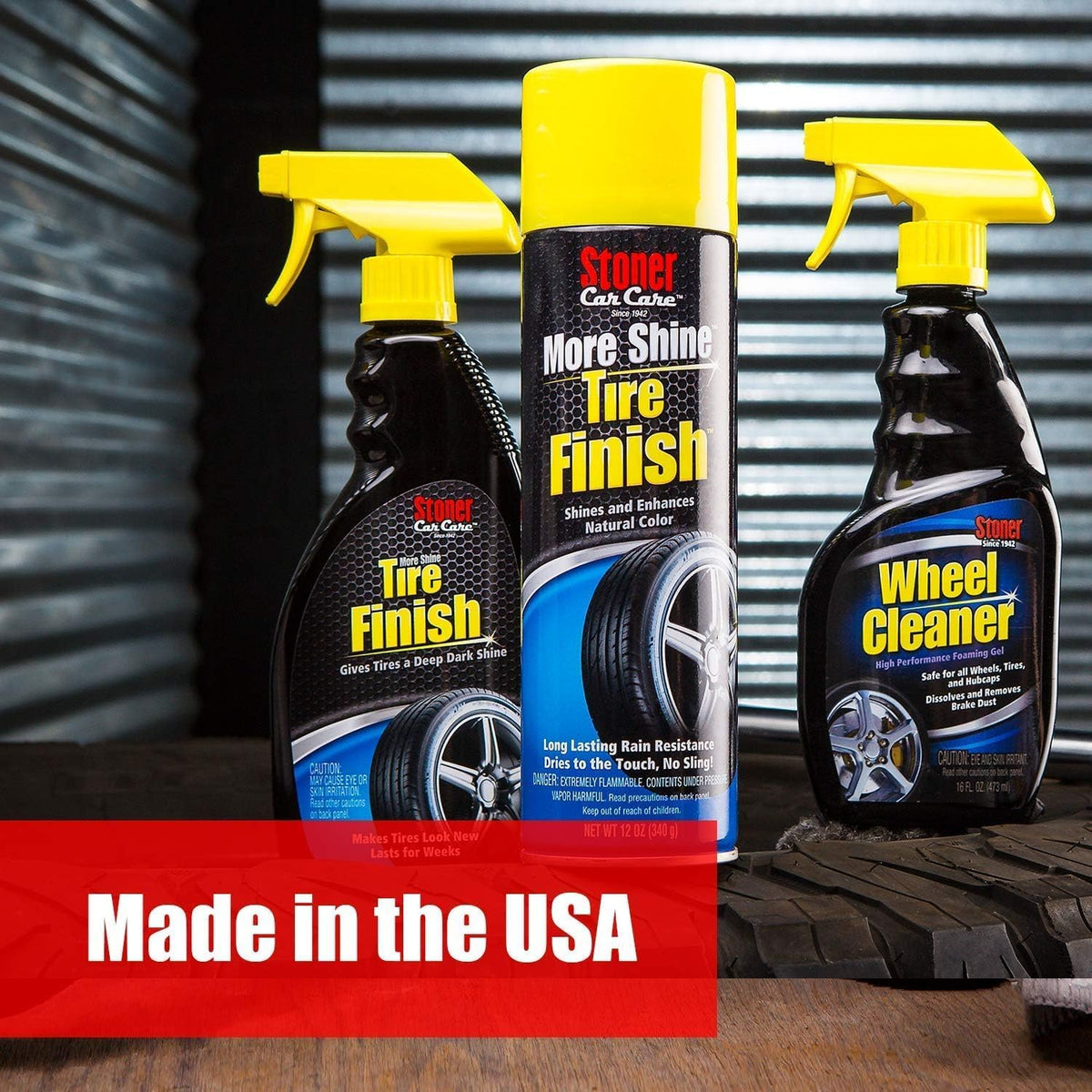 Stoner Car Care 91044-4PK Original More Shine Tire Finish for Tire and Wheel Care Creates a Long-Lasting, Rain-Resistant Tire Shine, Makes Faded Tires Look New, Non-Greasy Formula, 12 Oz, Pack of 4