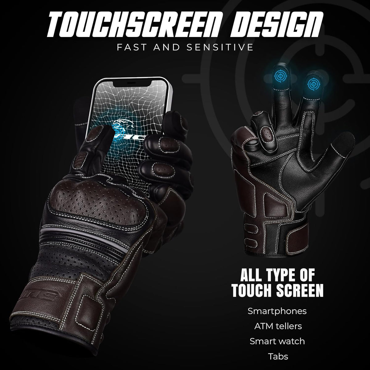 J.A.G. Motorcycle Gloves - Premium Leather Perforated Motorcycle Gloves for Men with Knuckle Protection | Touchscreen Motorbike Riding Gloves