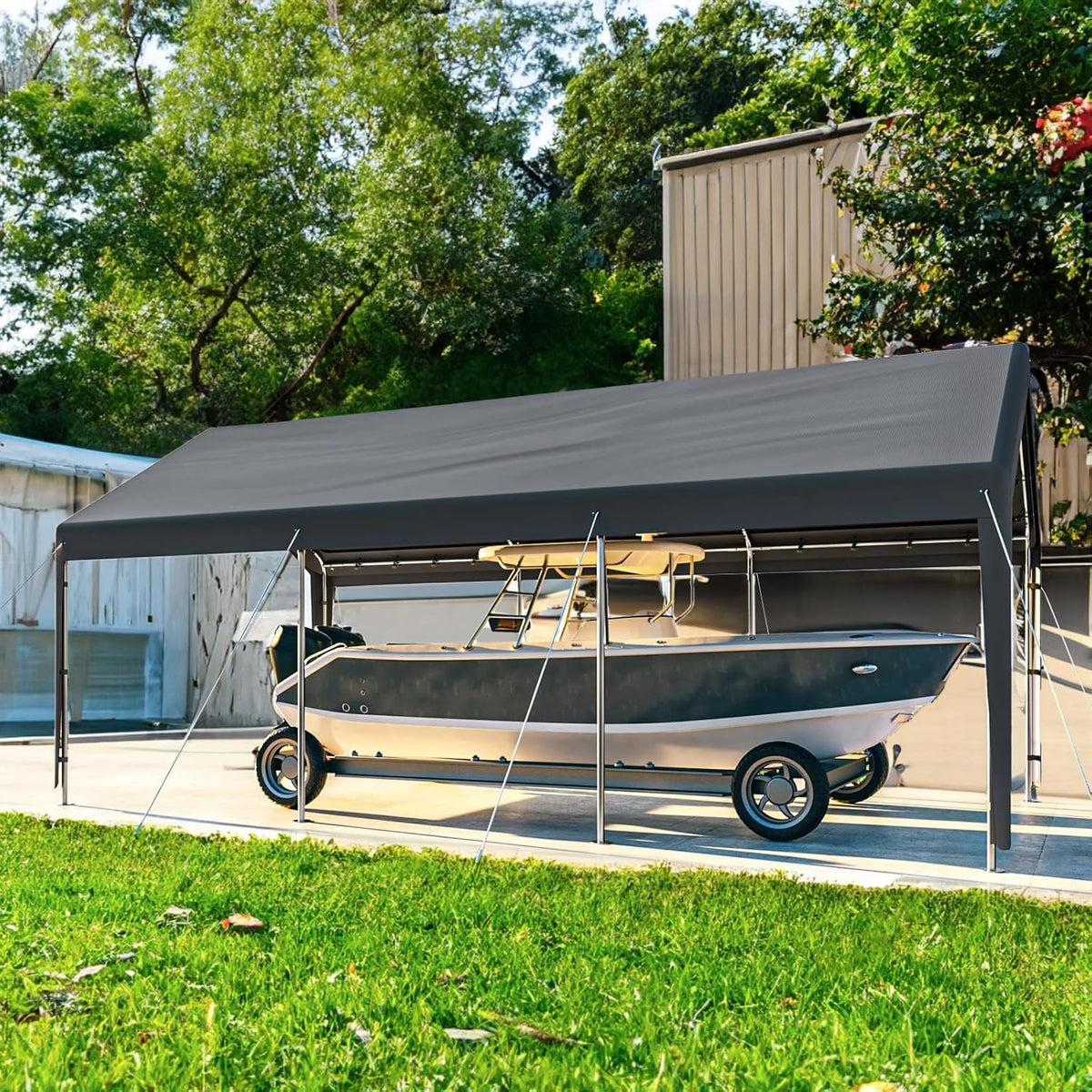 Carport 10x20ft Heavy Duty Car Tent, Portable Garage, Car Shelter, All-Season Tarp Tent for Car, Party,Grey