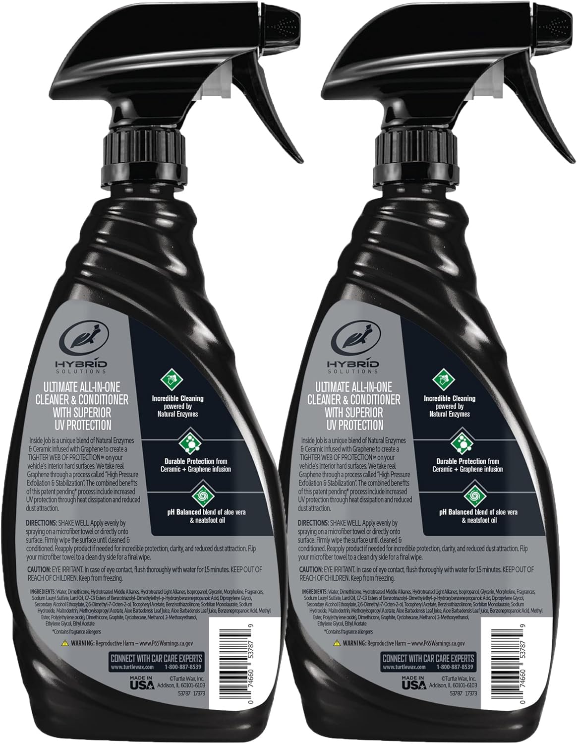 Turtle Wax 54219 Hybrid Solutions Ceramic Graphene Inside Job, Interior Car Cleaner and Protectant, Odor Eliminator, Works on Leather, Vinyl, Plastic, Rubber and More, 16 fl oz. (Pack of 2)
