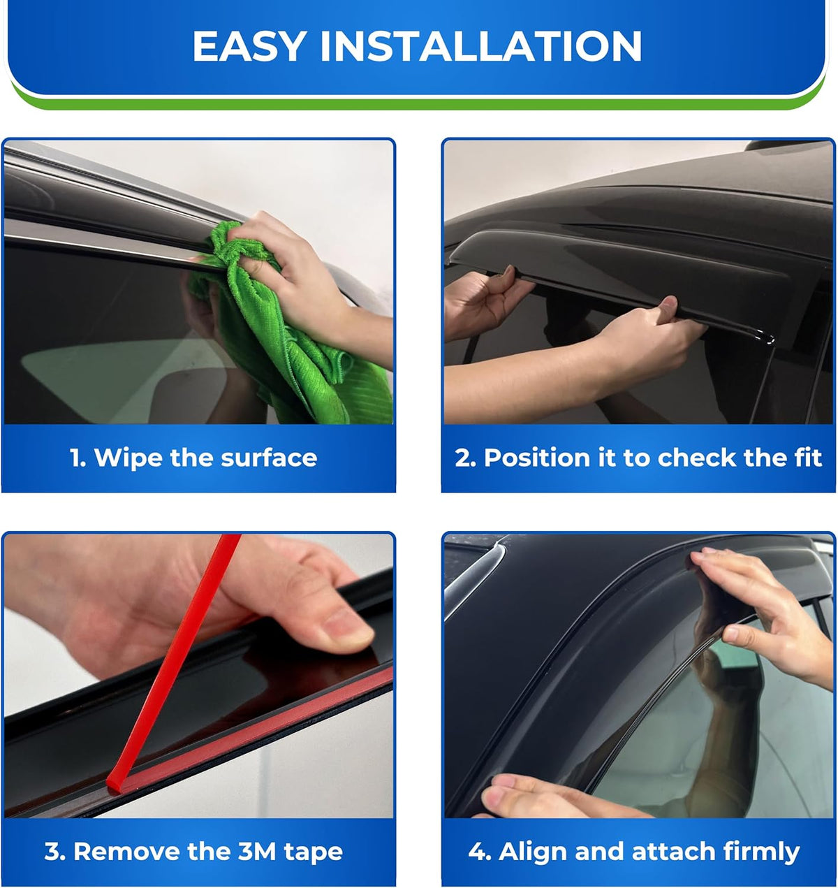 KPY Window Visor Compatible with Toyota Tundra Double Cab 2022-2024, Rain Guard Window Vent Deflectors Tape-On Style, 2022 2023 2024 (Double Cab Only)