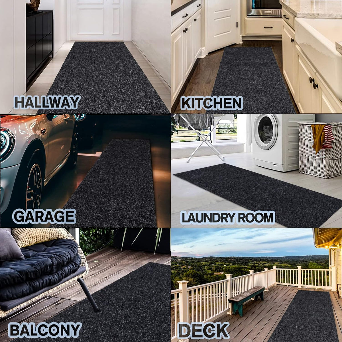 Custom Size Backed Non-Slip Area Rugs Runner, Easy Clean, Waterproof Runner Rugs for Hallway Entryway, Kitchen, Laundry, 3FT x 40FT, Black