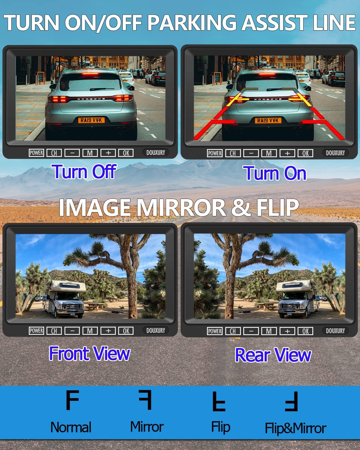 Wireless RV Backup Camera, DOUXURY IP69 Waterproof 170° Wide View Angle HD 1080P Rear View Camera + HD LCD 7" Monitor, Digital Wireless Camera System for RV Truck 5th Wheel Trailer Pickup Camper Bus