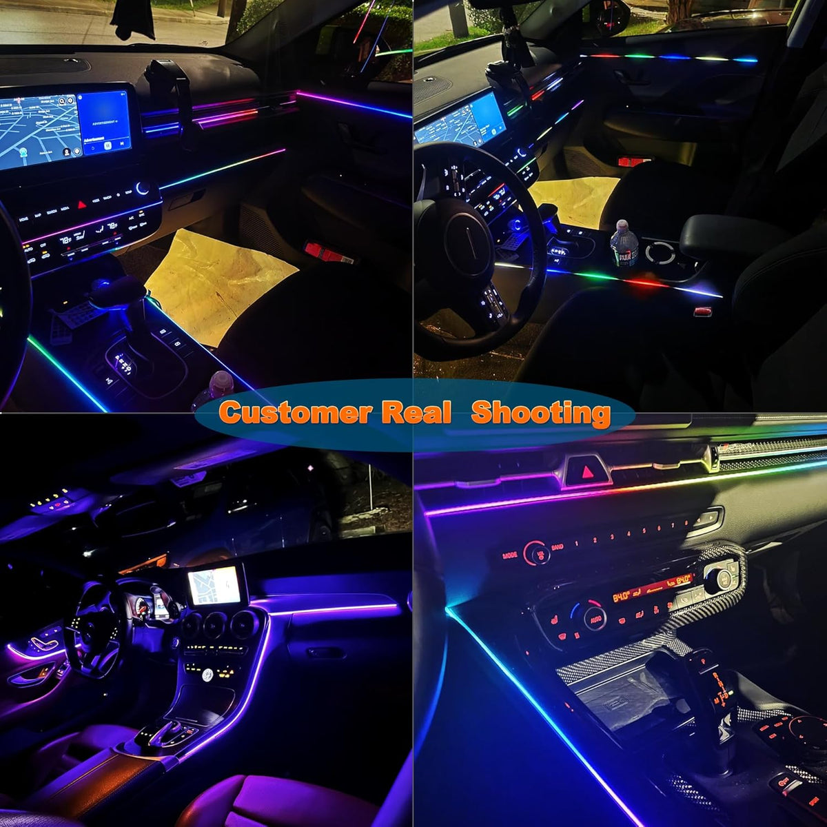 Acrylic LED Lights - Interior Car Ambient Lighting Kits with Dynamic Rainbow Dream Color Chasing, Music Sync (6 in 1(4 * 29.5+43.3+14.5 inches))