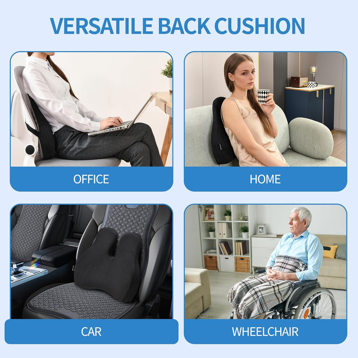 Lumbar Support Pillow for Office Chair and Car Seat - Gel Memory Foam Back Cushion Improve Sitting Posture & Back Pain Relief, Lumbar Support Cushion with Adjustable Strap & Non-Slip
