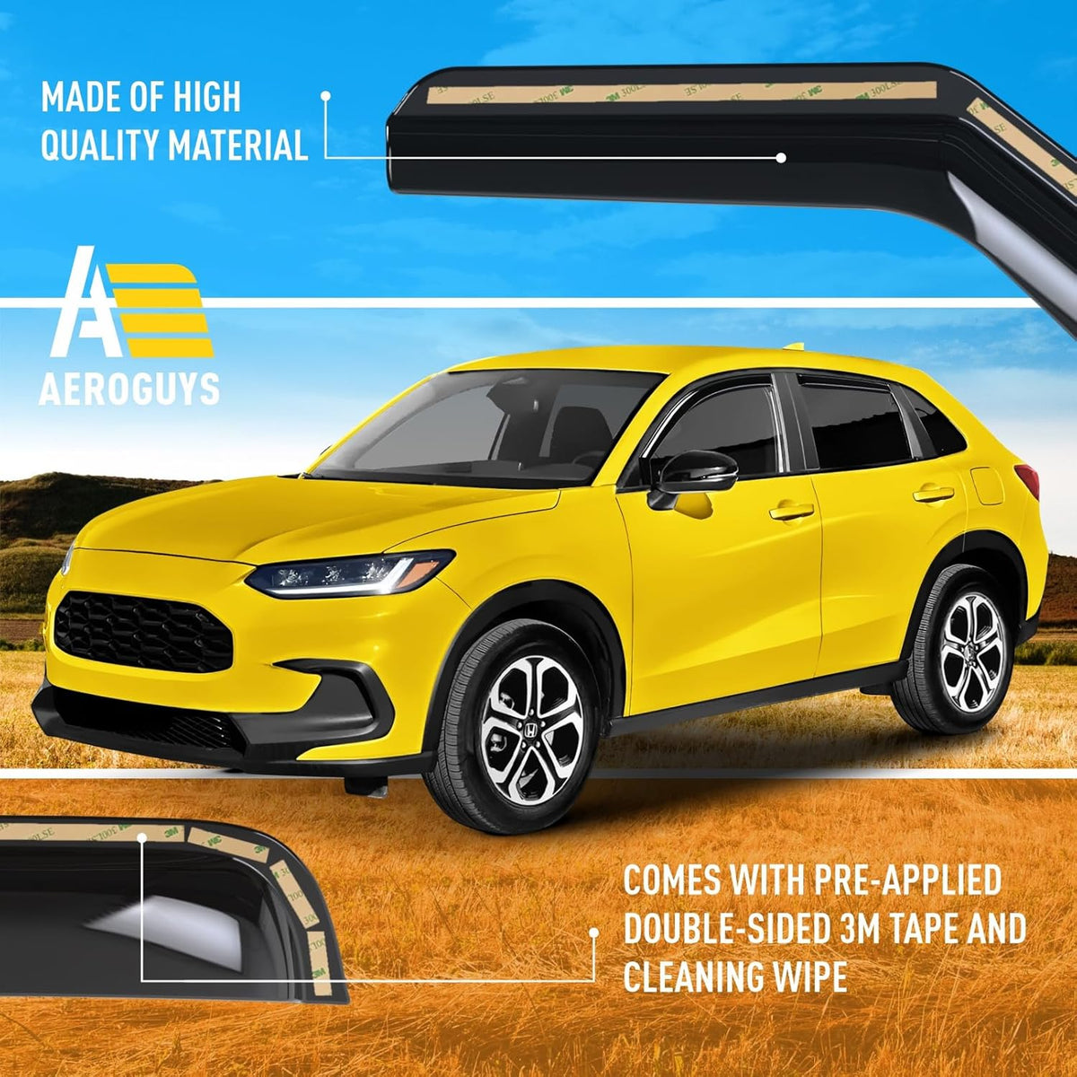 Extra Durable Window Deflectors in-Channel Window Visors Rain Guards Fit for Honda HR-V 2023-2025, Sun Visors, Wind Vent for Shades, Exterior Car Accessories - 4pcs. AG0594