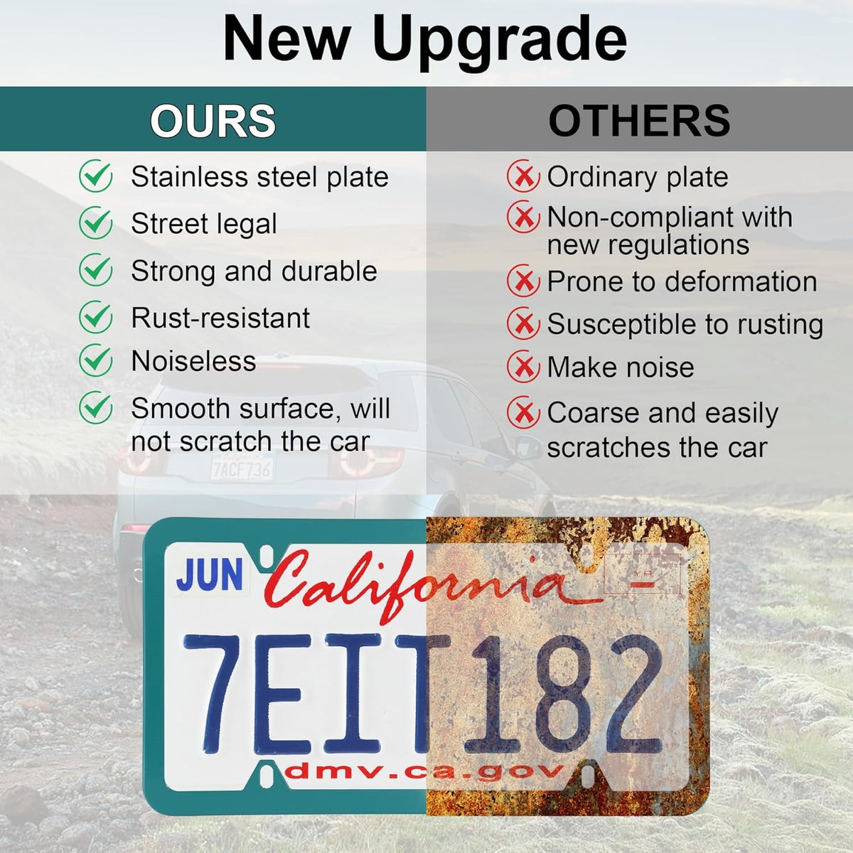 LivTee 4 Holes Stainless Steel License Plate Frames, 2 PCS Car Licence Plate Covers, Automotive Exterior Accessories Slim Design with Bolts Washer Caps for US Vehicles, Green