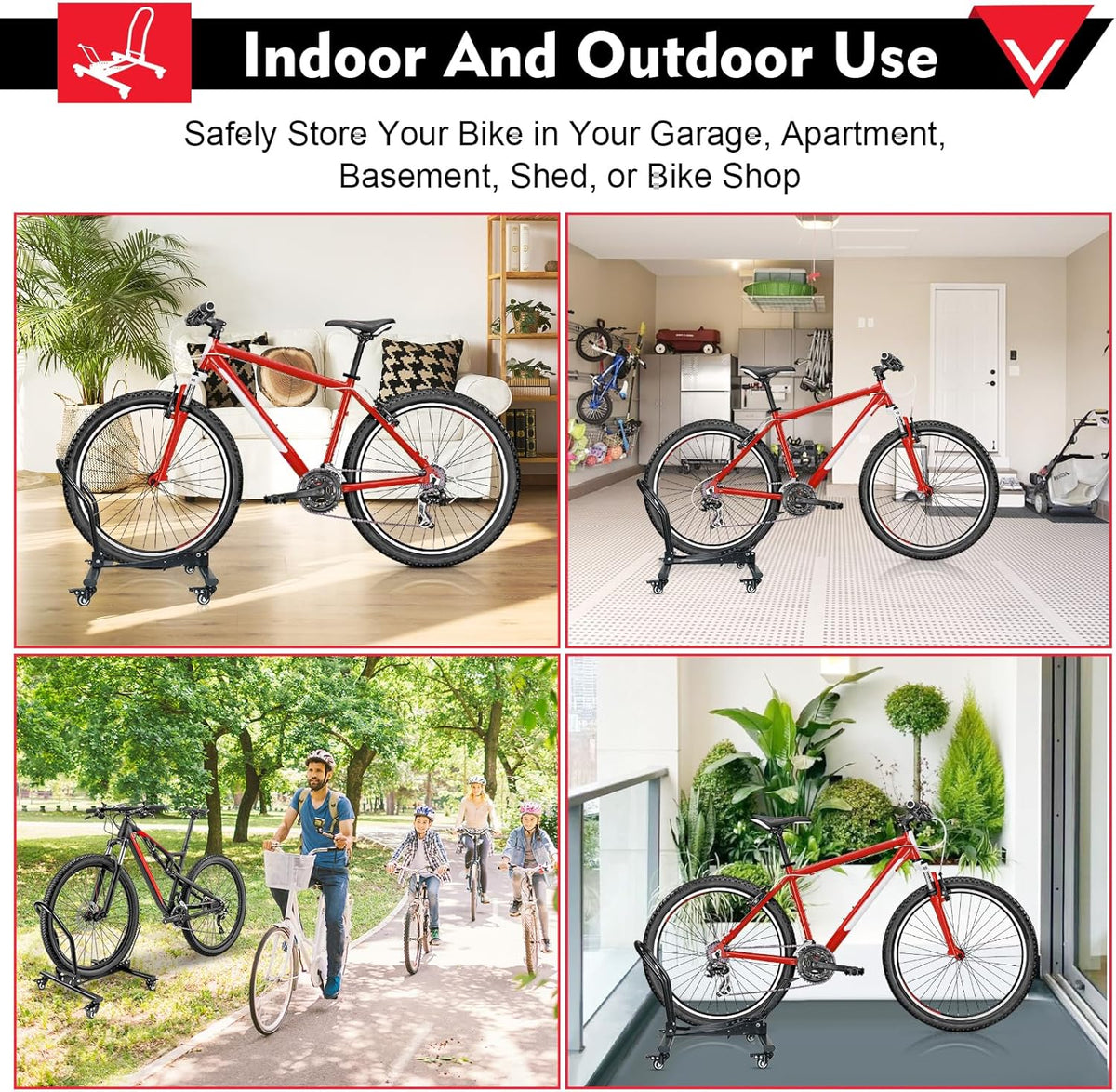 Bike Floor Stand Freestanding Space-Saving Indoor Garage Bike Storage Bicycle Parking Rack Adjustable for 20"-29" Mountain Road Bikes