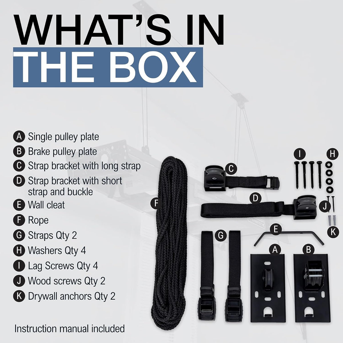 StoreYourBoard Ladder Storage Ceiling Pulley System, Garage Mount Hoist, Heavy Duty Hanging Organizer Holds 150 lbs