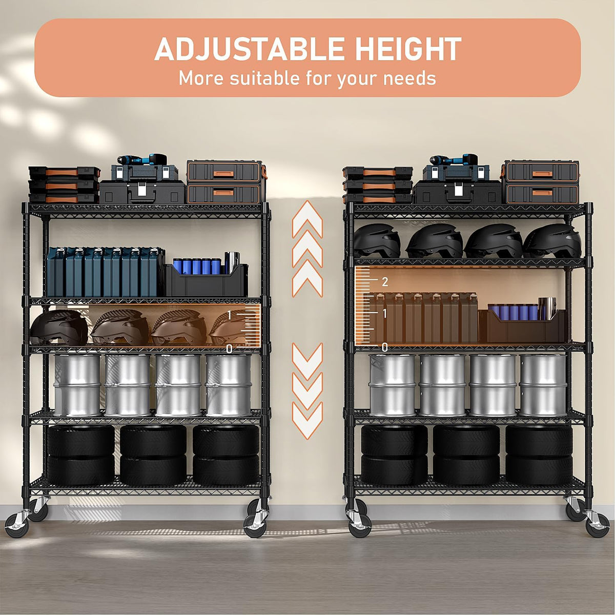 Garage Shelving 5 Tier Industrial Metal Shelving Units for Commercial, Basement, Pantry, Warehouse, School, Black Heavy Duty Easy Assembly 23.6" D x 53.2" W x 73.6" H