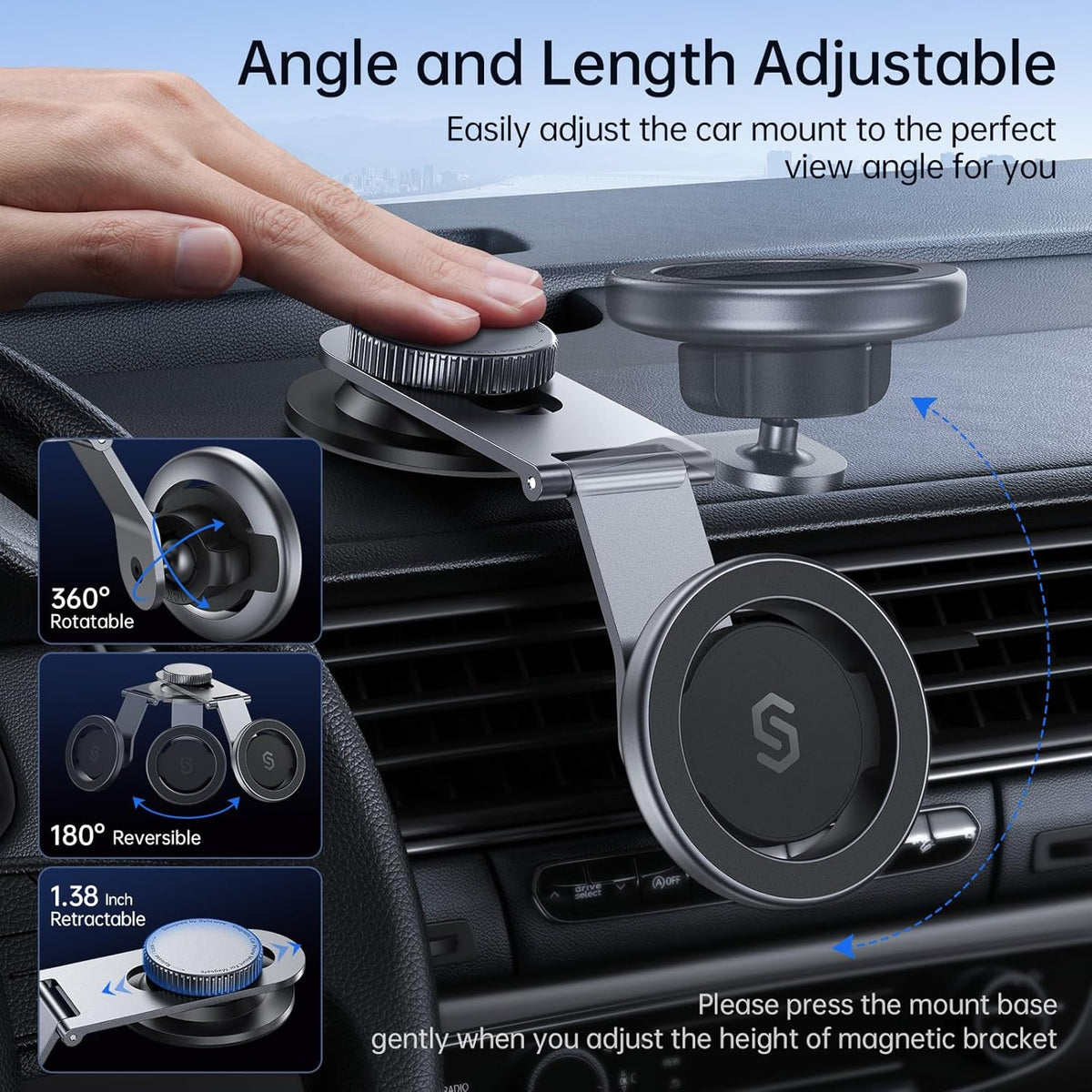 SYNCWIRE Fits MagSafe Car Mount for Universal Dashboard, Tesla Screen, Magnetic Phone Holder for Car, Foldable Aluminum Alloy Arm, Super Stable Car Mount for iPhone 16 Pro Max 15 14 13 12&All Phones