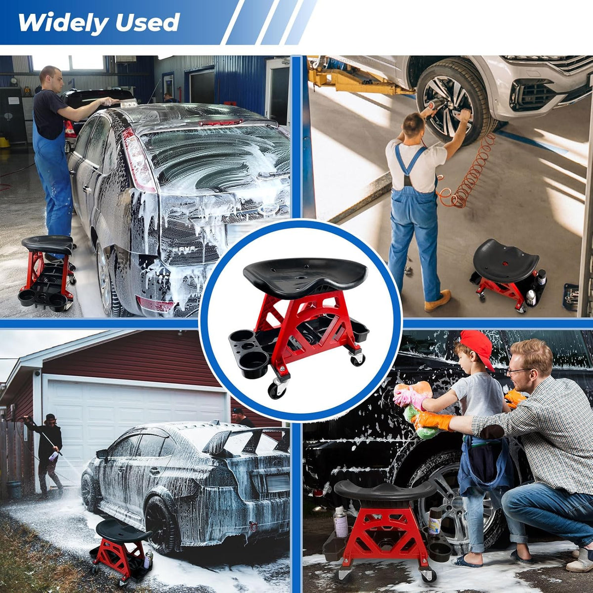 Durable Mechanic Seat with Wheels - Heavy Duty Rolling Stool Car Detailing Creeper Seat with Tool Tray for Workshop, Auto Repair Shop and Home