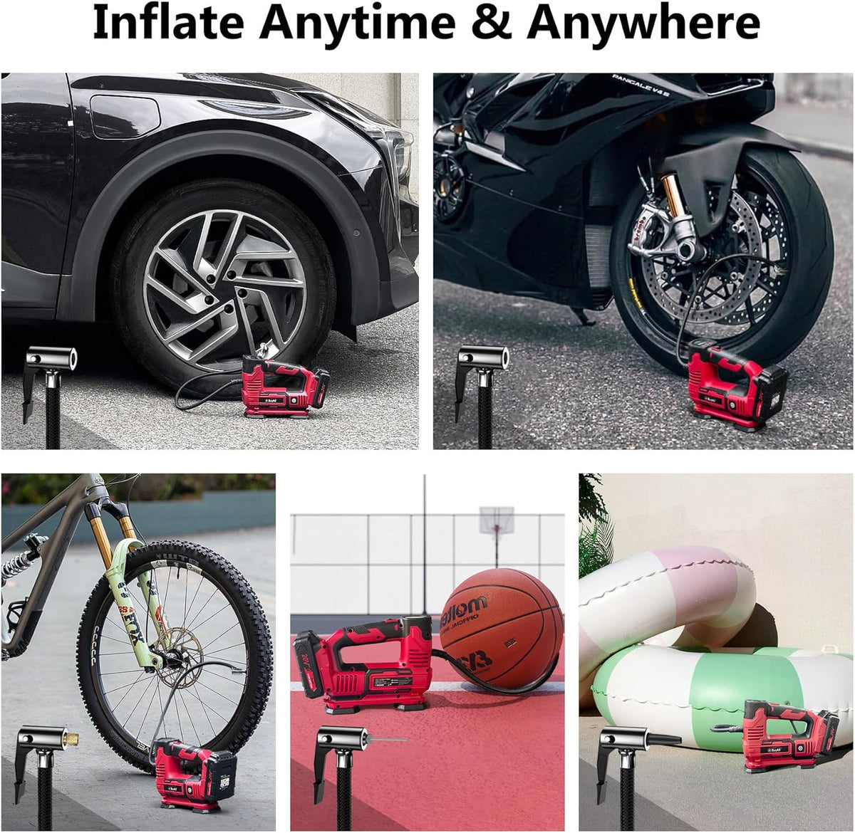 Tire Inflator Portable Air Compressor, 20V Cordless Car Tire Pump w/Rechargeable Li-ion Battery, 12V Car Power Adapter, Digital Pressure Gauge, 150PSI Tire Compressor for Many Inflatables