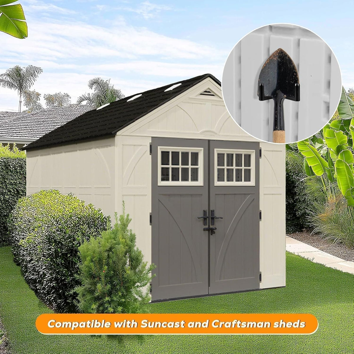 9 pcs Storage Shed Hooks J U V-Shape Hangers Tool Set for Suncast/Craftsman Shed Storage Accessories