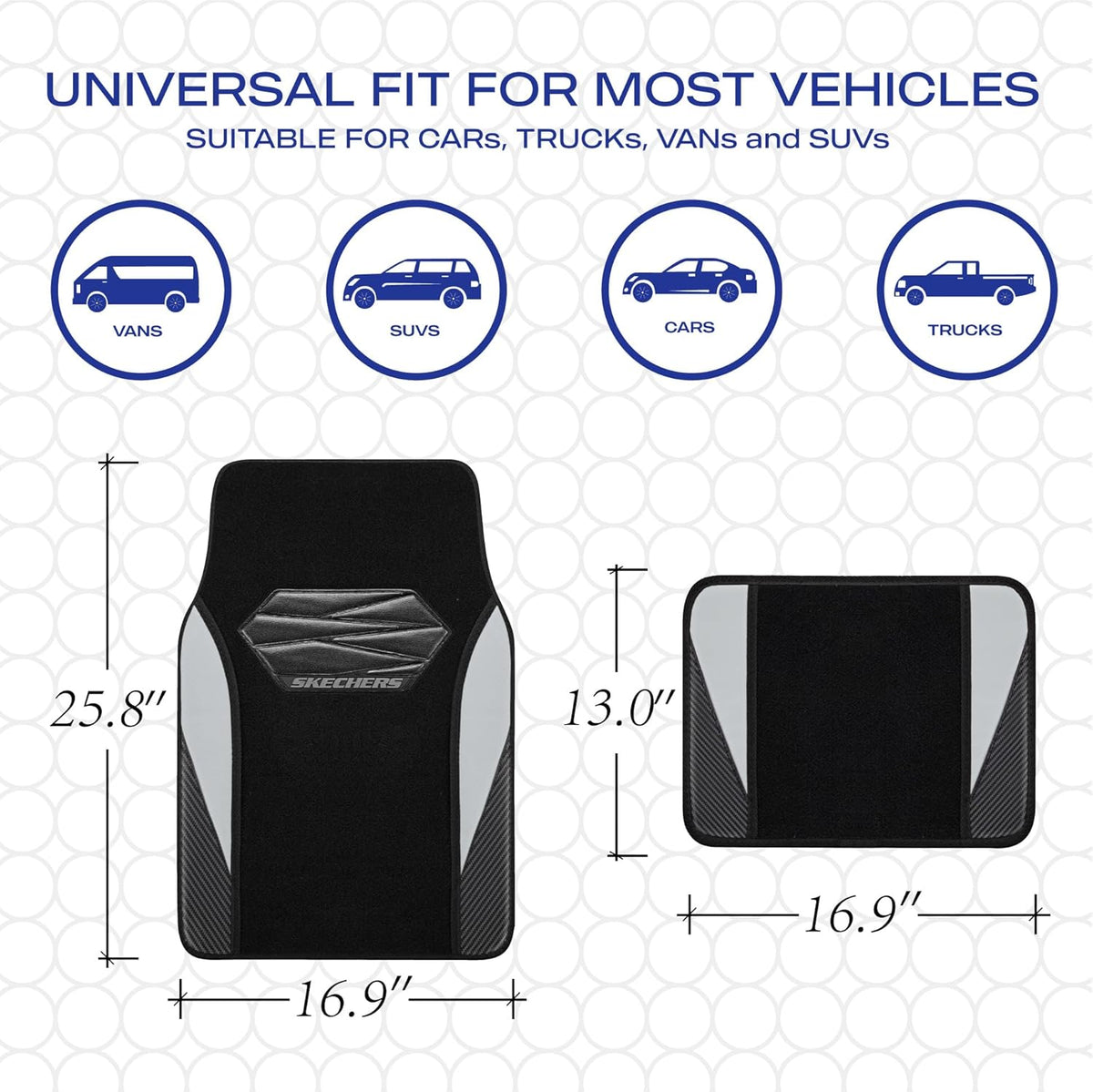 Skechers Car Floor Mats,Waterproof Universal Fit Car Mats,Faux Leather Car Floor Mats,Carbon Floor Mats for Cars with Anti-Slip Skechers Heel Pad Fit for SUV,Vans,Sedans,Trucks,Grey
