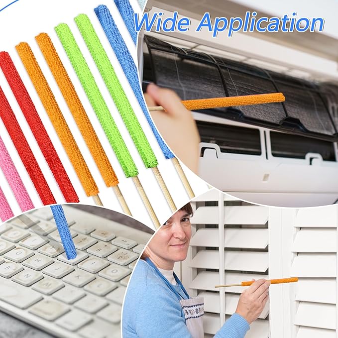 12 Pcs Microfiber Detail Duster Sticks Fan Cleaning Brush Crevice Cleaning Tool AC Vent Cleaner Mini Split Cleaning Kit Fan Blade Cleaner Dusters for Cleaning Home Car Window Blind(Multicolors)