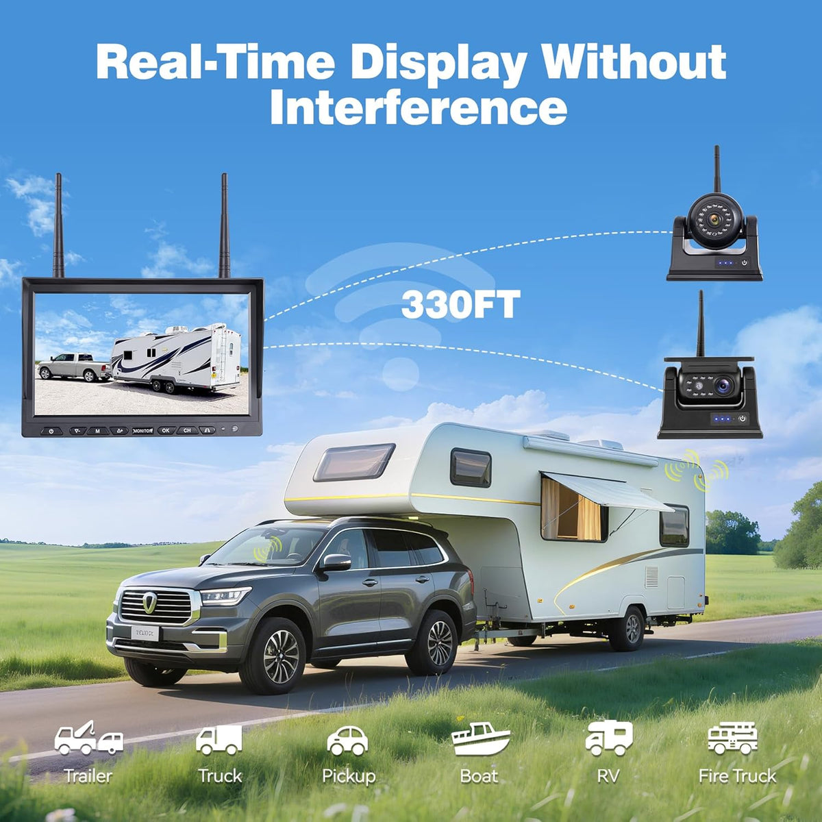 10.1" 4-Magnetic Wireless RV Backup Camera, HD1080P DVR Monitor, IP69 Waterproof & IR Night Vision 4x9600mAh Rechargeable Cameras, 2 Side Camera & 2 Rear Camera for Trailer Truck Camper-WS4