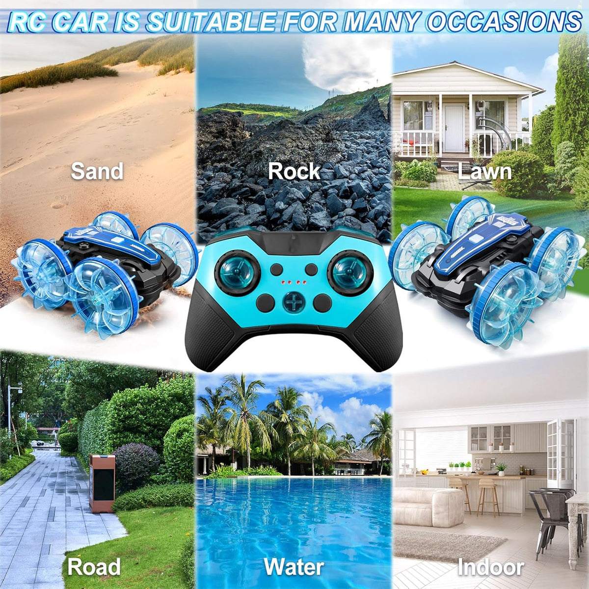 Toys for Ages 5-13, Amphibious Remote Control Car, 2.5GHz 4WD 131Ft 360° Rotation, 180° Flip,60Mins Play, Rechargeable Gesture Rc Car with LED, Battery, Kid Toys, Christmas, Birthday Gifts