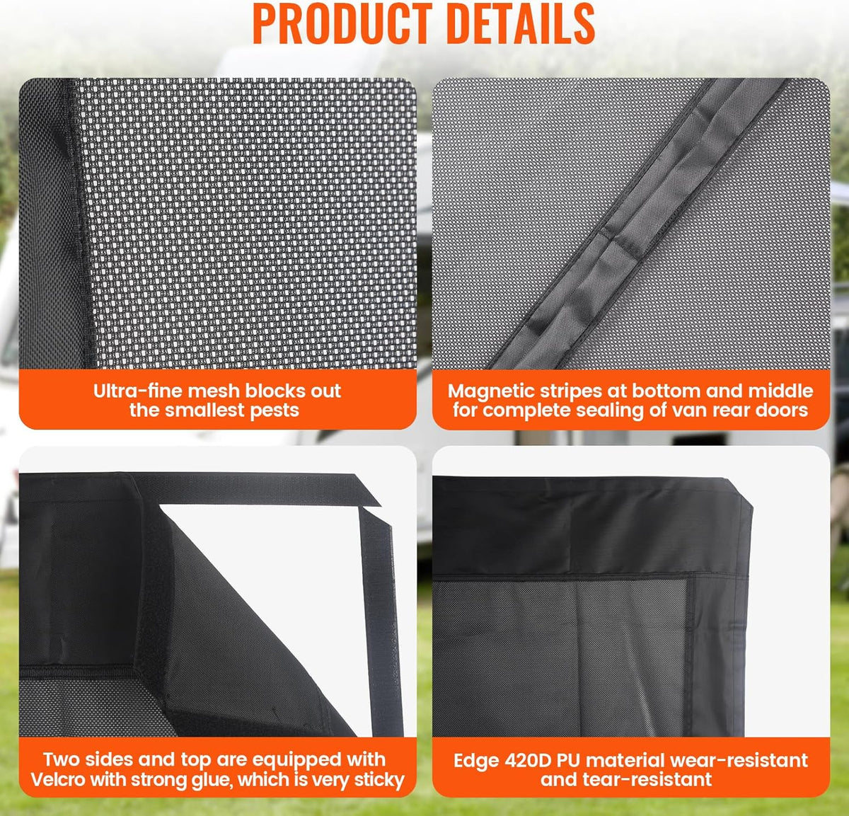 71''H x 59''W Van Bug Screen Side Door Sliding Door Window Covers with Magnetic Closure Car Window Screens for Camping Fits Mercedes Sprinter Ford Transit and RAM Promaster