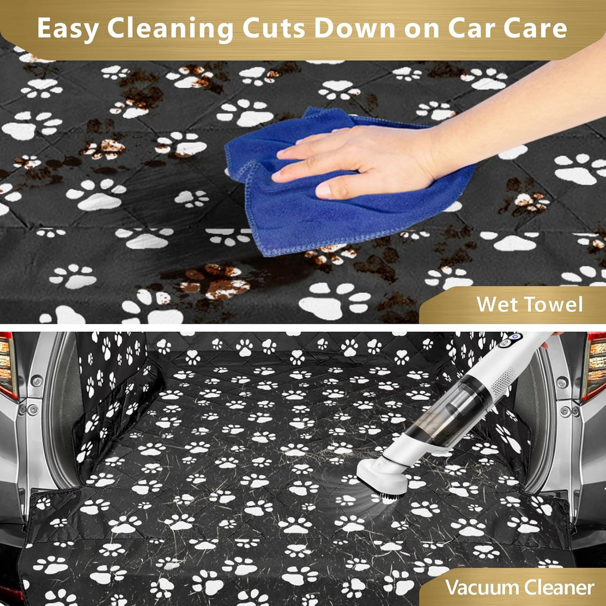 F-color SUV Cargo Liner for Dogs - Waterproof Pet Cargo Liner with Side Flaps, Comfort Dog Cargo Cover with Bumper Flap, Scrachproof, Non-Slip, Large Size Universal Fit SUVs Sedans Trunks Vans, Paw