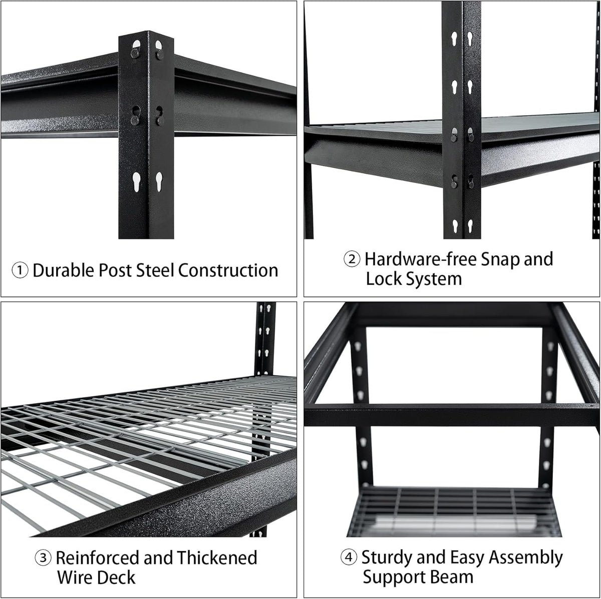 The Atlas 72" W Metal Garage Shelving Unit Load 12000 Lbs, 4 Tier Heavy Duty Storage Rack, Adjustable Industrial Shelves for Warehouse Shop Basement, 72" W x 24" D x 72" H, Black