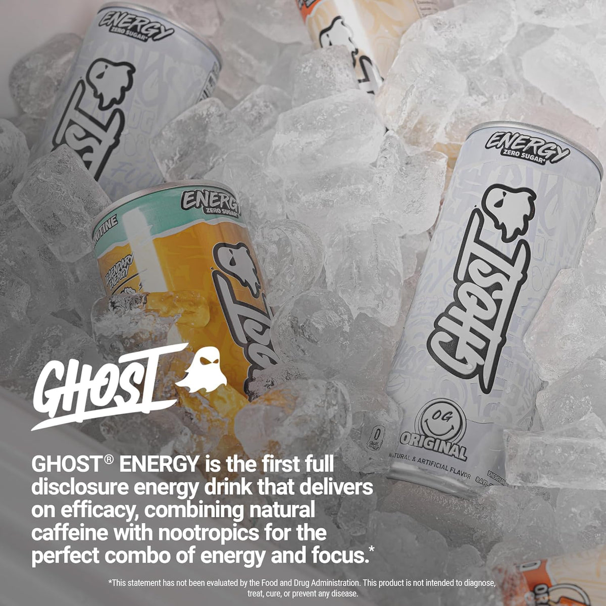 GHOST Energy Drink - 24-Pack, Tropical Mango, 8.4oz - Energy & Focus & No Artificial Colors - 100mg of Natural Caffeine, L-Carnitine & Taurine - Gluten-Free & Vegan