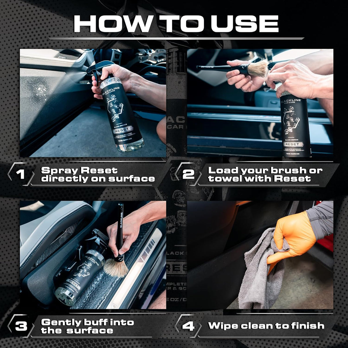 Blackline Luxury Scented Interior Cleaner Reset Deep Cleans & Deodorizes All Surfaces, pH-Neutral High-Foam Formula, Long-Lasting Premium Fragrance for Car